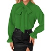 image:imageLYANER Womens Bow Tie Neck Blouse Ruffle Long Sleeve Business Dressy Office Shirt TopGrass Green