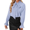 image:imageLYANER Womens Bow Tie Neck Blouse Ruffle Long Sleeve Business Dressy Office Shirt TopLight Blue