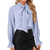 image:imageLYANER Womens Bow Tie Neck Blouse Ruffle Long Sleeve Business Dressy Office Shirt TopLight Blue