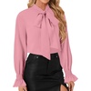image:imageLYANER Womens Bow Tie Neck Blouse Ruffle Long Sleeve Business Dressy Office Shirt TopPink