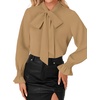 image:imageLYANER Womens Bow Tie Neck Blouse Ruffle Long Sleeve Business Dressy Office Shirt TopSolid Khaki