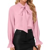 image:imageLYANER Womens Bow Tie Neck Blouse Ruffle Long Sleeve Business Dressy Office Shirt TopSolid Pink