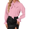 image:imageLYANER Womens Bow Tie Neck Blouse Ruffle Long Sleeve Business Dressy Office Shirt TopSolid Pink
