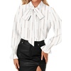 image:imageLYANER Womens Bow Tie Neck Blouse Ruffle Long Sleeve Business Dressy Office Shirt TopStripe White