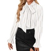 image:imageLYANER Womens Bow Tie Neck Blouse Ruffle Long Sleeve Business Dressy Office Shirt TopStripe White