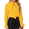 image:imageLYANER Womens Bow Tie Neck Blouse Ruffle Long Sleeve Business Dressy Office Shirt TopYellow