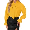image:imageLYANER Womens Bow Tie Neck Blouse Ruffle Long Sleeve Business Dressy Office Shirt TopYellow