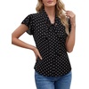 image:imageLYANER Womens Bow Tie Neck Ruffle Short Sleeve Button Down Business Casual Blouse TopsBlack