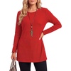 image:imageLYANER Womens Button Split Slit Sides Scoop Neck Long Sleeve Blouse Tunic TopBurgundy