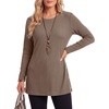 image:imageLYANER Womens Button Split Slit Sides Scoop Neck Long Sleeve Blouse Tunic TopDark Brown