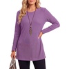 image:imageLYANER Womens Button Split Slit Sides Scoop Neck Long Sleeve Blouse Tunic TopDark Purple