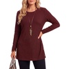 image:imageLYANER Womens Button Split Slit Sides Scoop Neck Long Sleeve Blouse Tunic TopDark Red