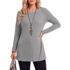 image:imageLYANER Womens Button Split Slit Sides Scoop Neck Long Sleeve Blouse Tunic TopLight Gray