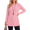 image:imageLYANER Womens Button Split Slit Sides Scoop Neck Long Sleeve Blouse Tunic TopLight Pink