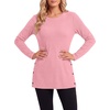 image:imageLYANER Womens Button Split Slit Sides Scoop Neck Long Sleeve Blouse Tunic TopLight Pink