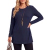 image:imageLYANER Womens Button Split Slit Sides Scoop Neck Long Sleeve Blouse Tunic TopNavy Blue
