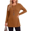 image:imageLYANER Womens Button Split Slit Sides Scoop Neck Long Sleeve Blouse Tunic TopPumpkin Brown