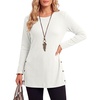 image:imageLYANER Womens Button Split Slit Sides Scoop Neck Long Sleeve Blouse Tunic TopSolid White