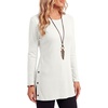image:imageLYANER Womens Button Split Slit Sides Scoop Neck Long Sleeve Blouse Tunic TopSolid White