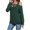 image:imageLYANER Womens Casual Cold Shoulder Hollow Out Solid Long Sleeve Blouse Tunic Shirts TopDark Green