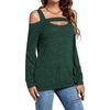 image:imageLYANER Womens Casual Cold Shoulder Hollow Out Solid Long Sleeve Blouse Tunic Shirts TopDark Green
