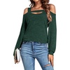 image:imageLYANER Womens Casual Cold Shoulder Hollow Out Solid Long Sleeve Blouse Tunic Shirts TopDark Green