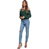 image:imageLYANER Womens Casual Cold Shoulder Hollow Out Solid Long Sleeve Blouse Tunic Shirts TopDark Green