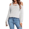 image:imageLYANER Womens Casual Cold Shoulder Hollow Out Solid Long Sleeve Blouse Tunic Shirts TopLight Gray