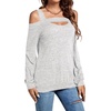 image:imageLYANER Womens Casual Cold Shoulder Hollow Out Solid Long Sleeve Blouse Tunic Shirts TopLight Gray