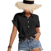 image:imageLYANER Womens Casual Collared Rolled Up Cap Sleeves Button Down Work Blouse Shirt TopsBlack