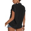 image:imageLYANER Womens Casual Collared Rolled Up Cap Sleeves Button Down Work Blouse Shirt TopsBlack