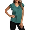 image:imageLYANER Womens Casual Ruffle Cap Sleeve V Neck Pleated Front Shirt Blouse Tunic Top Green XLarge