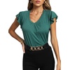 image:imageLYANER Womens Casual Ruffle Cap Sleeve V Neck Pleated Front Shirt Blouse Tunic Top Green XLarge