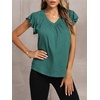 image:imageLYANER Womens Casual Ruffle Cap Sleeve V Neck Pleated Front Shirt Blouse Tunic Top Green XLarge