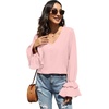 image:imageLYANER Womens Casual V Neck Tiered Ruffle Bell Long Sleeve Blouse Shirt Tunic TopBaby Pink