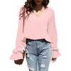 image:imageLYANER Womens Casual V Neck Tiered Ruffle Bell Long Sleeve Blouse Shirt Tunic TopBaby Pink