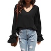 image:imageLYANER Womens Casual V Neck Tiered Ruffle Bell Long Sleeve Blouse Shirt Tunic TopBlack