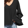 image:imageLYANER Womens Casual V Neck Tiered Ruffle Bell Long Sleeve Blouse Shirt Tunic TopBlack