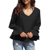 image:imageLYANER Womens Casual V Neck Tiered Ruffle Bell Long Sleeve Blouse Shirt Tunic TopBlack