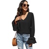 image:imageLYANER Womens Casual V Neck Tiered Ruffle Bell Long Sleeve Blouse Shirt Tunic TopBlack