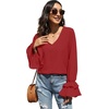 image:imageLYANER Womens Casual V Neck Tiered Ruffle Bell Long Sleeve Blouse Shirt Tunic TopBurgundy