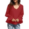 image:imageLYANER Womens Casual V Neck Tiered Ruffle Bell Long Sleeve Blouse Shirt Tunic TopBurgundy