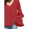 image:imageLYANER Womens Casual V Neck Tiered Ruffle Bell Long Sleeve Blouse Shirt Tunic TopBurgundy
