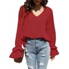 image:imageLYANER Womens Casual V Neck Tiered Ruffle Bell Long Sleeve Blouse Shirt Tunic TopBurgundy