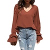 image:imageLYANER Womens Casual V Neck Tiered Ruffle Bell Long Sleeve Blouse Shirt Tunic TopBurn Orange