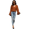 image:imageLYANER Womens Casual V Neck Tiered Ruffle Bell Long Sleeve Blouse Shirt Tunic TopBurn Orange
