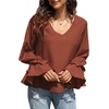 image:imageLYANER Womens Casual V Neck Tiered Ruffle Bell Long Sleeve Blouse Shirt Tunic TopBurn Orange