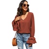 image:imageLYANER Womens Casual V Neck Tiered Ruffle Bell Long Sleeve Blouse Shirt Tunic TopBurn Orange