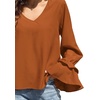 image:imageLYANER Womens Casual V Neck Tiered Ruffle Bell Long Sleeve Blouse Shirt Tunic TopBurn Orange