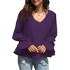 image:imageLYANER Womens Casual V Neck Tiered Ruffle Bell Long Sleeve Blouse Shirt Tunic TopDark Purple